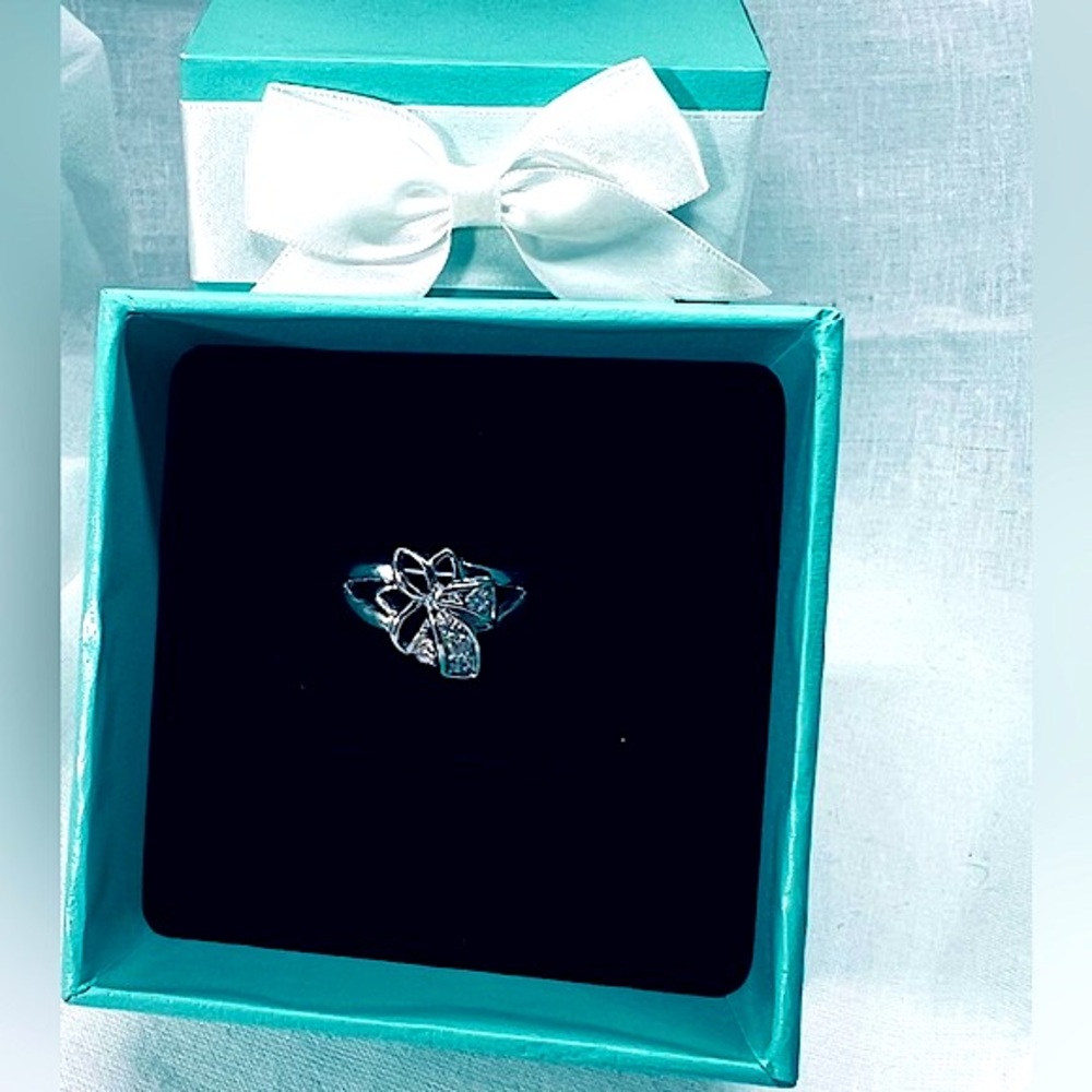Palm Tree Unique Minimalist CZ Silver Plated Vintage Ring Deadstock NEW NWT